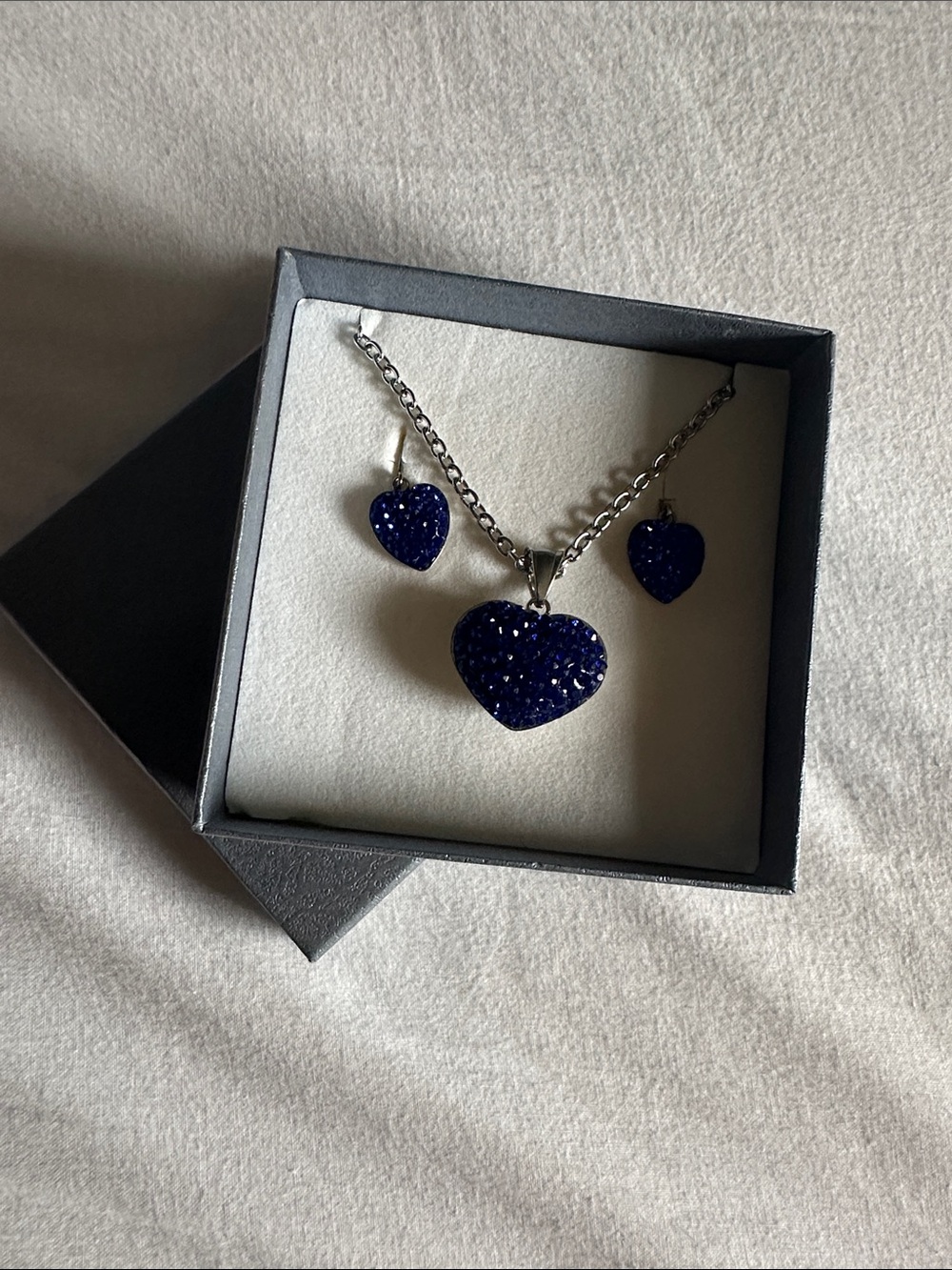 Blue Heart Pendant Necklace and Earring Set - Women's Jewelry